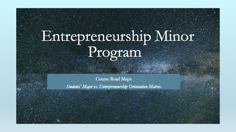 Minor Program. Course Road Maps. Students’ Major vs. Entrepreneurship Orientation Matrix.