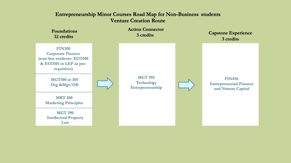 Entrepreneurship Minor Courses Road Map for Non-Business studentsVenture Creation Route