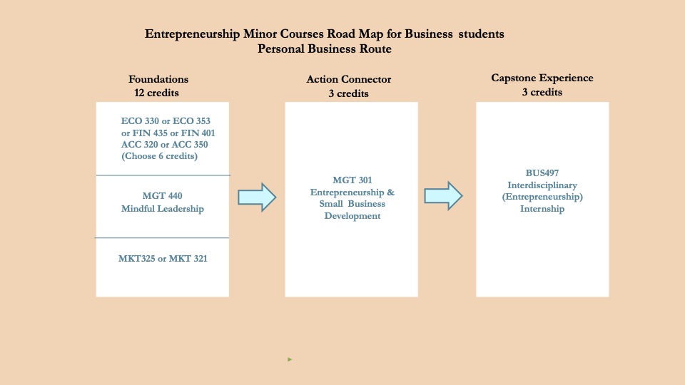 Entrepreneurship Minor Courses Road Map for Business studentsPersonal Business Route
