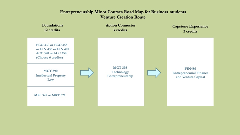 Entrepreneurship Minor Courses Road Map for Business studentsVenture Creation Route